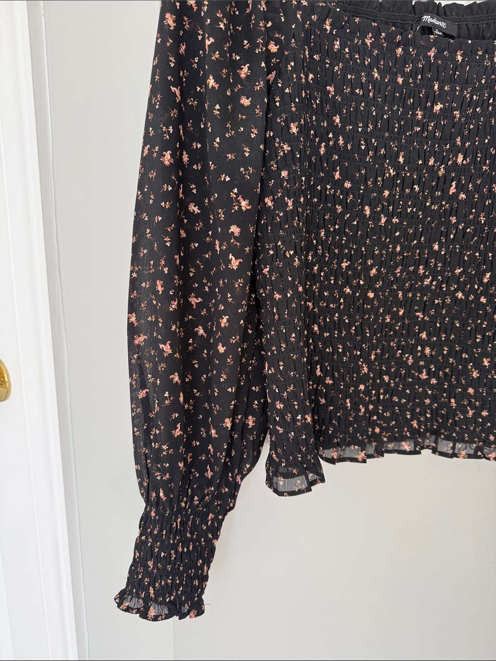 Madewell Black Floral Smocked Square-Neck Long-Sleeve Top - Picture 5 of 5